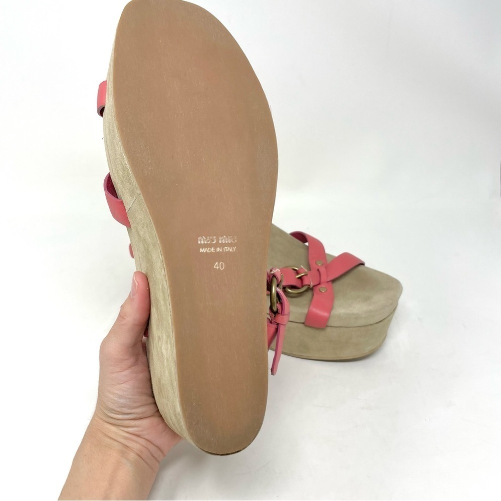 New Miu Miu Pink Leather Flatform Sandals Size 40 - Picture 13 of 14